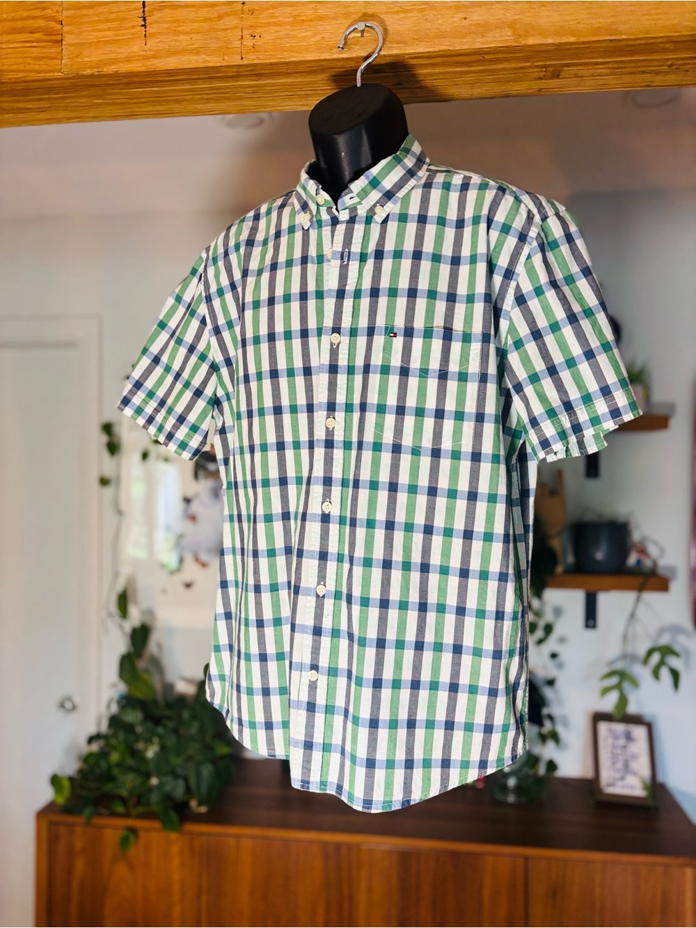 Tommy Hilfiger Short Sleeve Plaid Button Down Shirt - Size L
